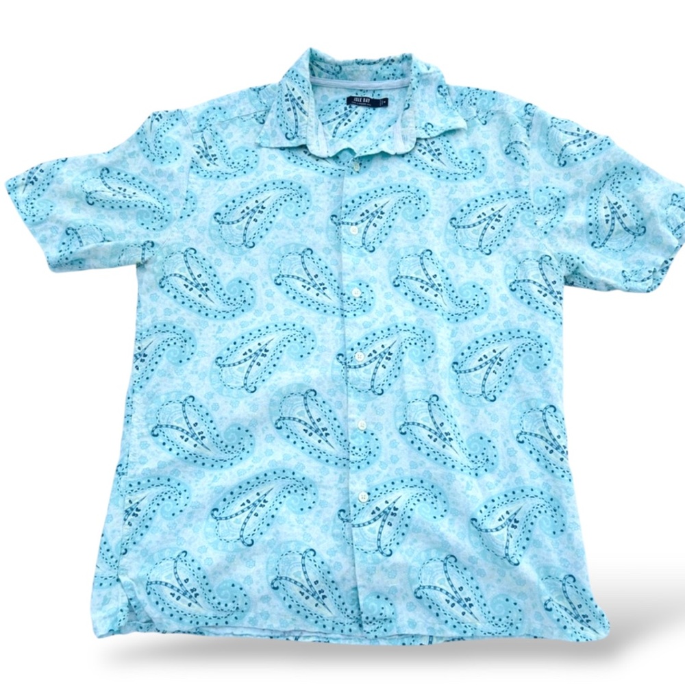Island‎ Bay Linen Men's Blue Paisley Shirt size M (D105)